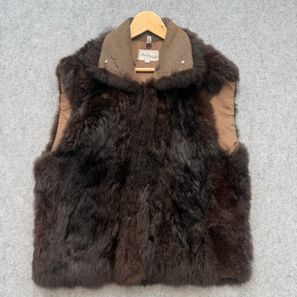 Alan Michaels Vintage Opossum Fur Leather Trim Vest Brown Size 40